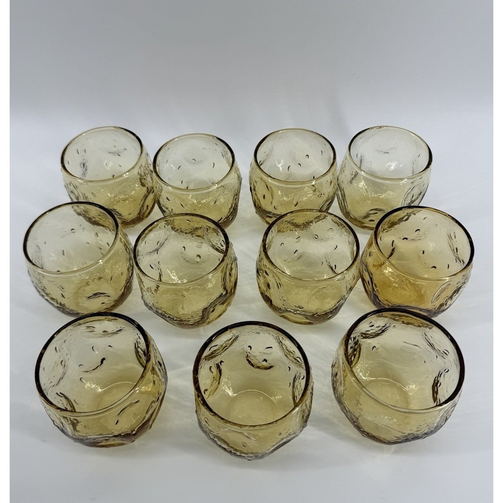 VNTG MCM Amber Bubble Glass Tumblers Set Of 11 Hand Blown Seed Glass Drinkware - Picture 2 of 10